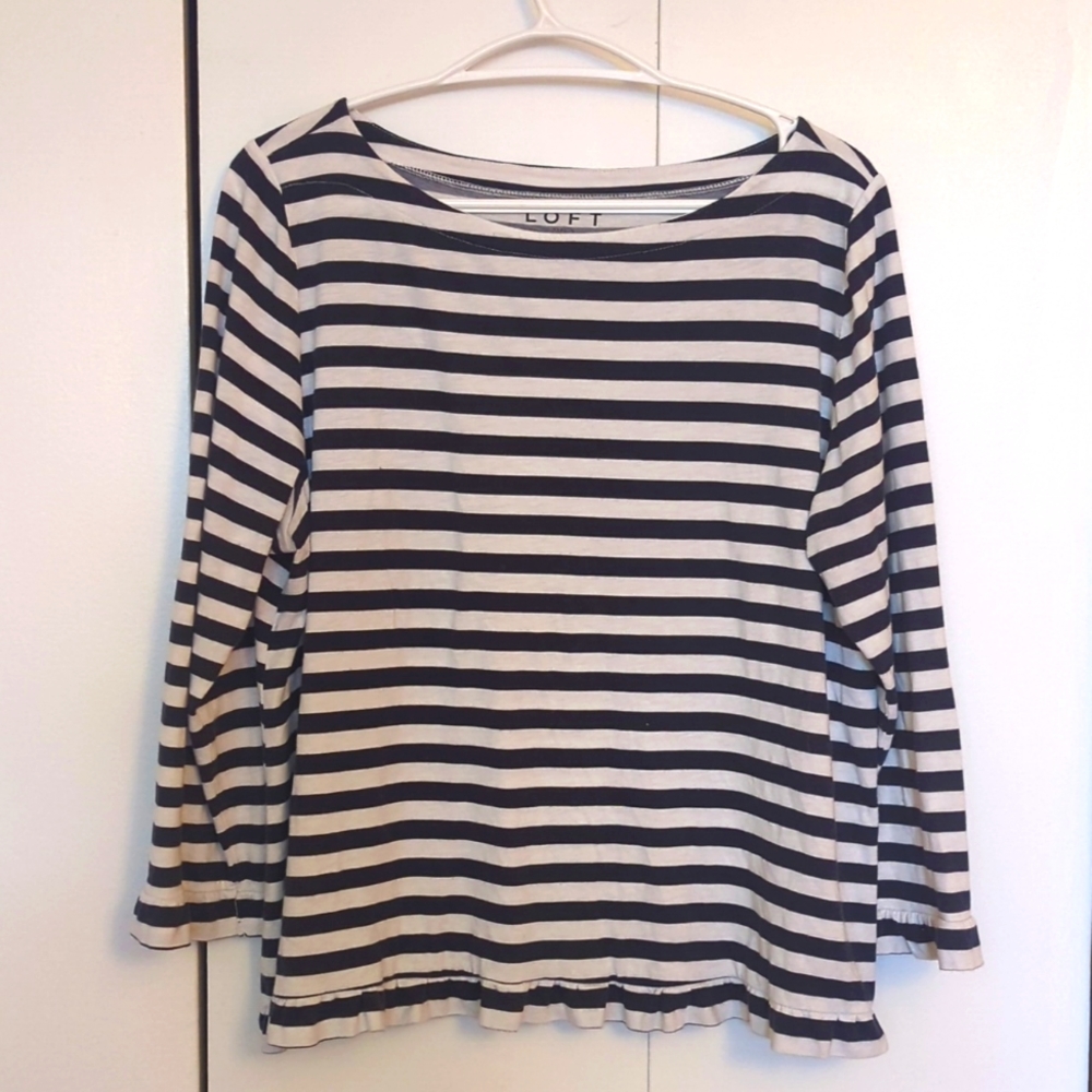 Boat neck nautical ruffle hem LOFT